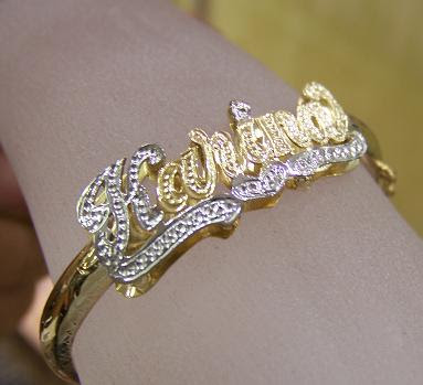 NIKFINESTORE.COM personalized 14K gold overlay BABY DOUBLE ID Name Bangle /name bracelet/UP TO 9 LETTER at Sears.com