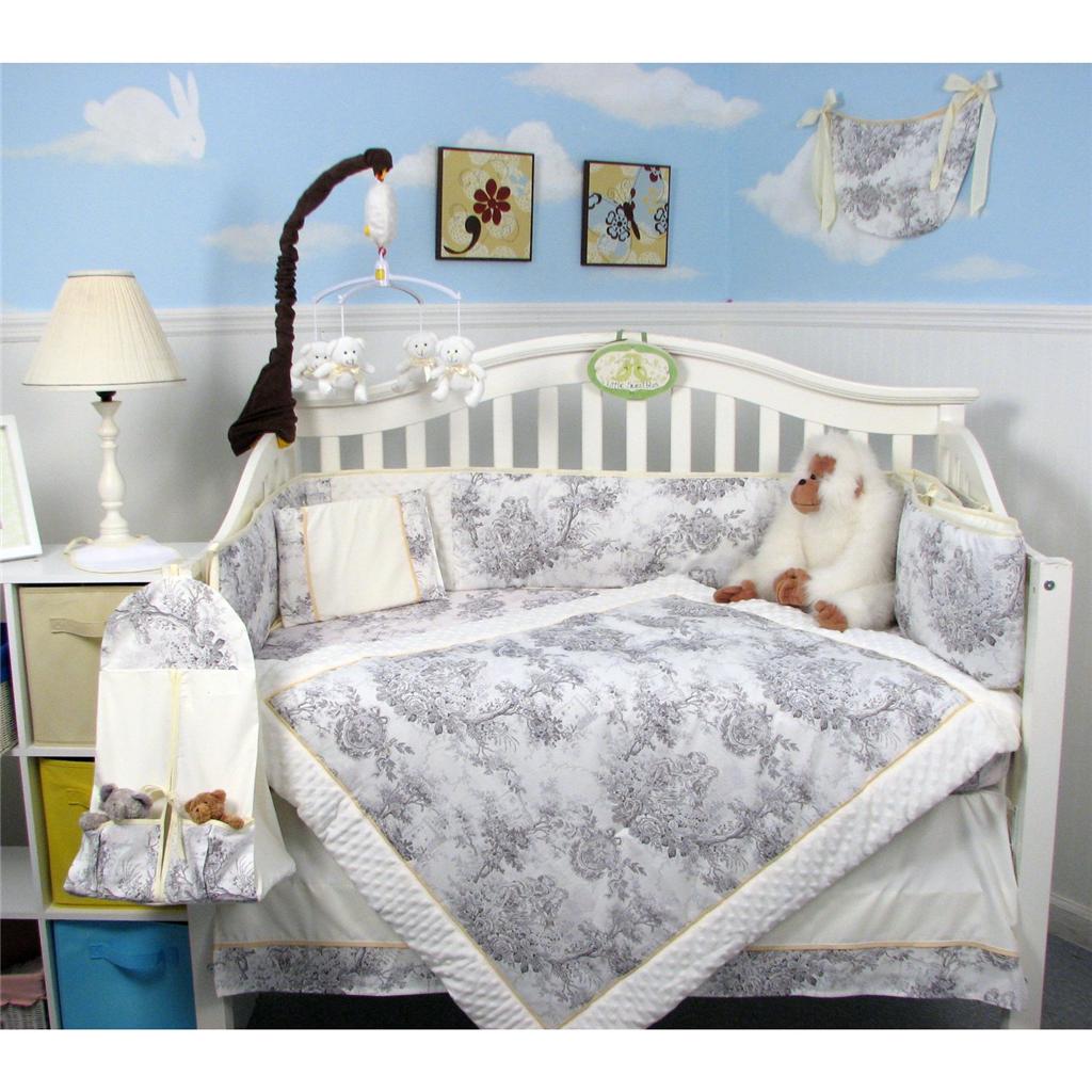 SoHo Designs White & Charcoal French Toile Baby Crib Nursery Bedding Set 14 pcs at Sears.com