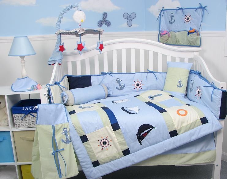 Soho Designs Baby Sailboat Baby Crib Nursery Bedding Set 14 pcs included Diaper Bag with Changing Pad, Accessory Case & Bottle Case at Sears.com