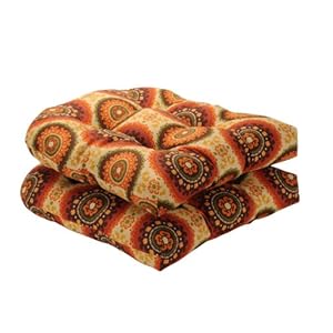 Pillow Perfect 19 x 19 Outdoor Brown/Orange Circles Wicker Seat Cushions - Set of 2 at Sears.com