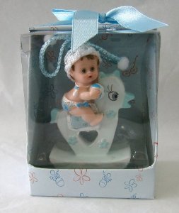 HSE USA Lunaura Baby Keepsake - Set of 12"Boy" Baby Sitting on Rocking Duck Favors - Blue at Sears.com