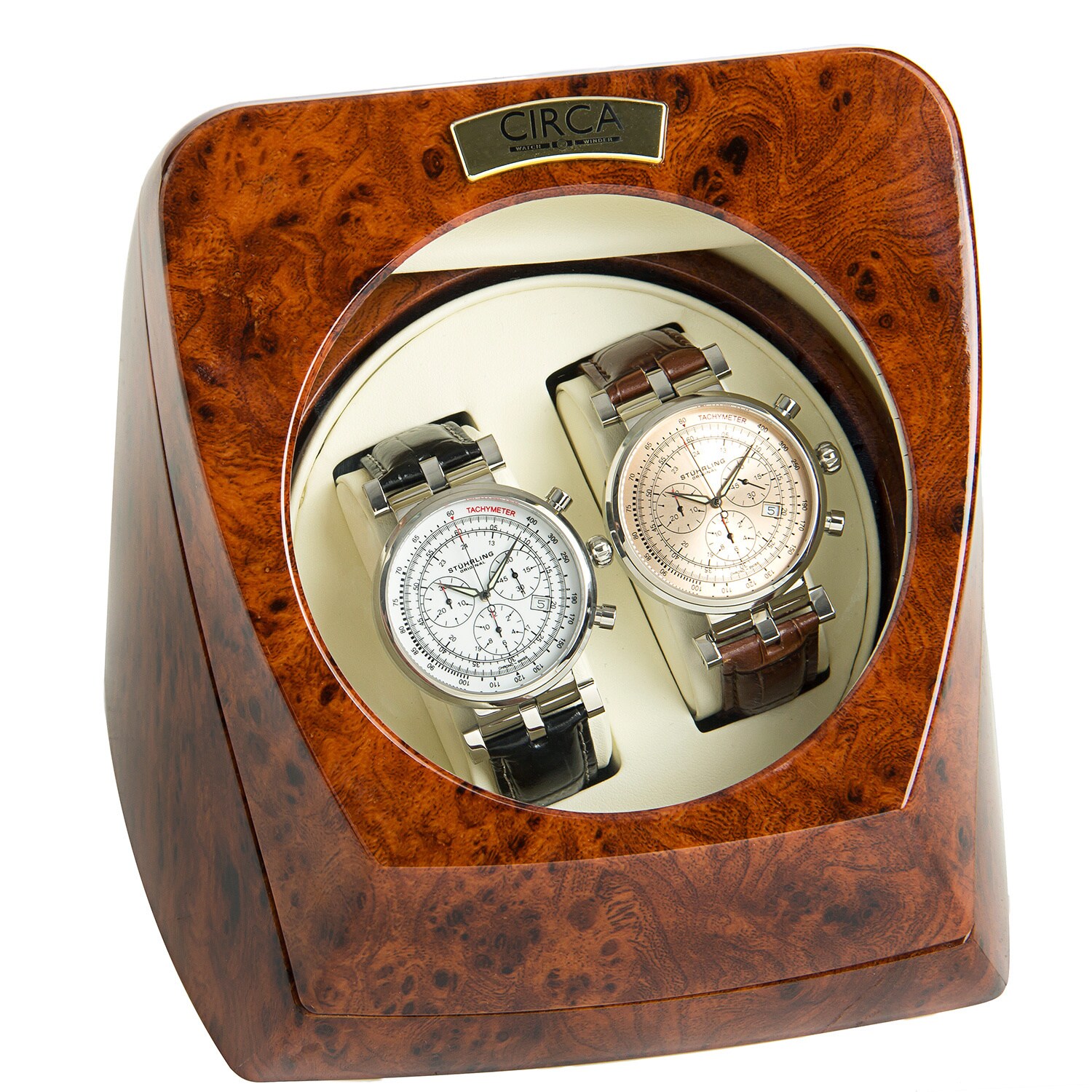 Eziba Collection Circa Burl Wood finish 4 Settings Double Watch Winder With Off-white Leather at Sears.com