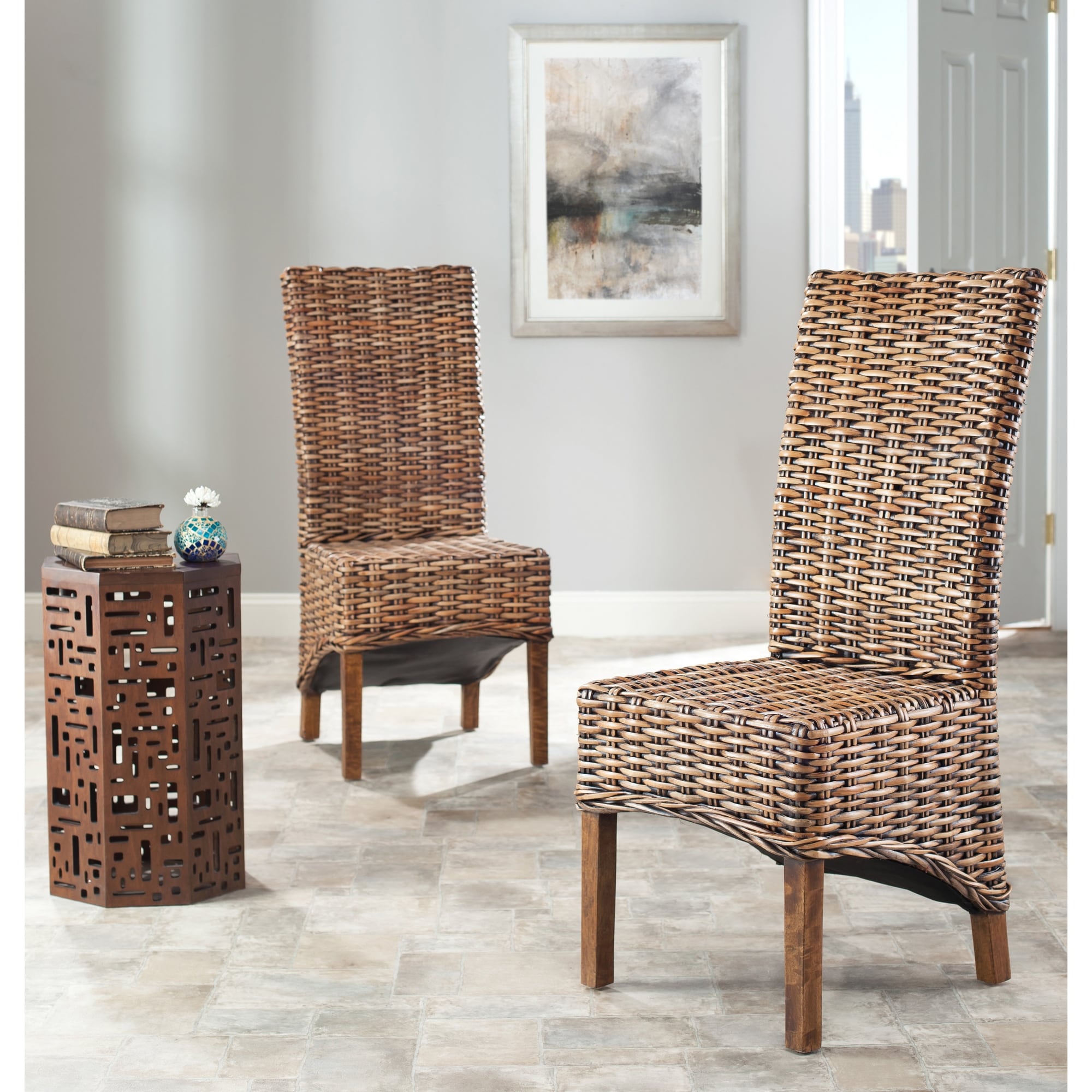 AT HOME by O St Thomas Isla Indoor Wicker Brown High Back Side Chairs (Set of 2) at Sears.com