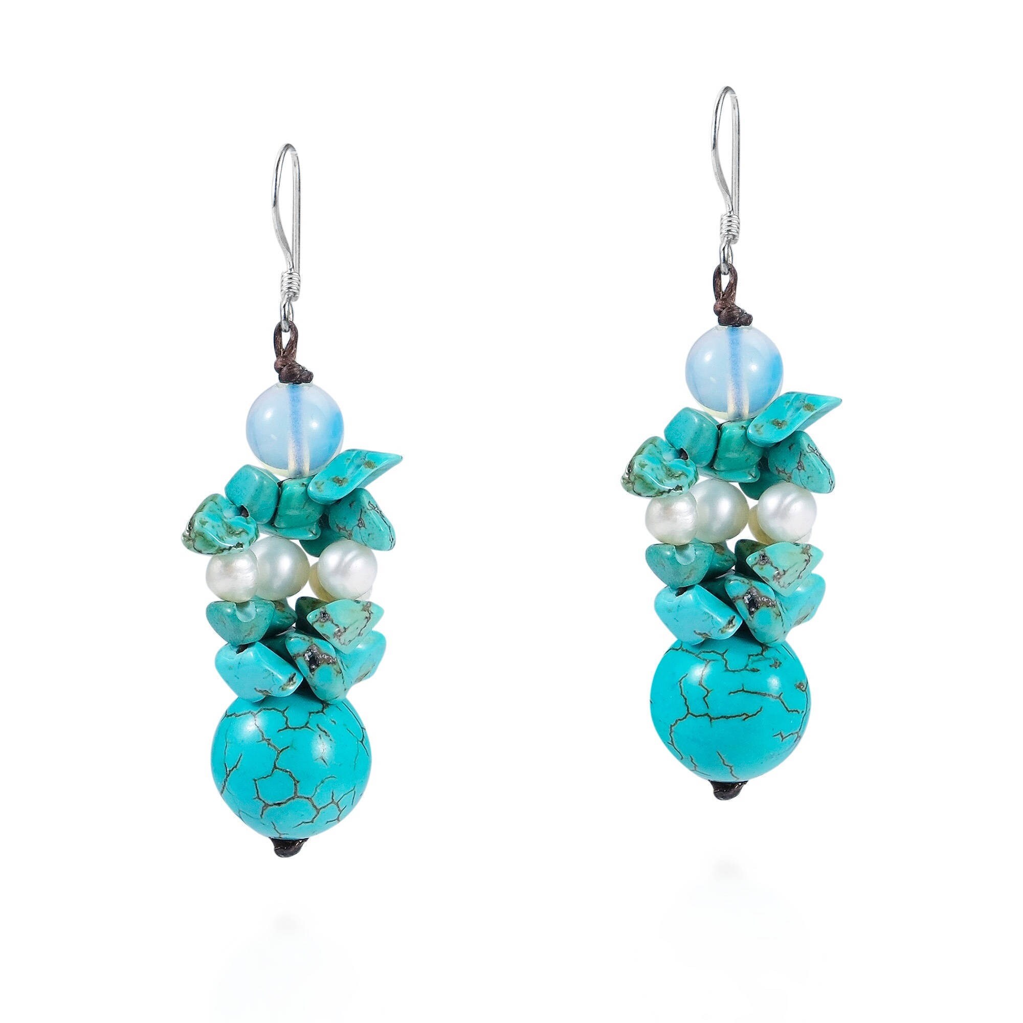 Worldstock Cluster Turquoise/ Pearl Drop Earrings (Thailand) at Sears.com