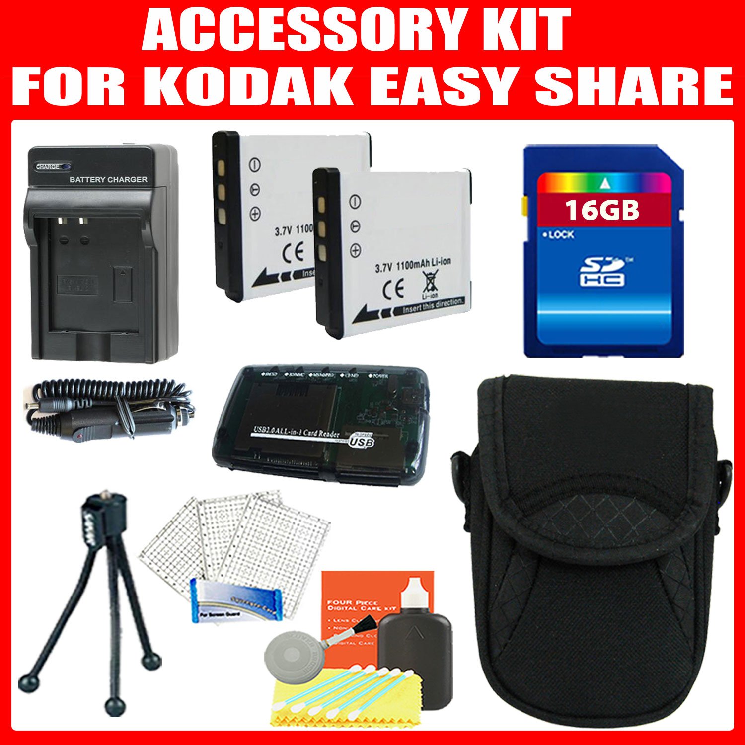 ZeemoDigital 16GB Accessory Kit For Kodak EasyShare M522 M532 M552 M583 M580 M575 M550 M530 Mini M200 Touch M577 M750 M565 M215 M5370 M5350 at Sears.com