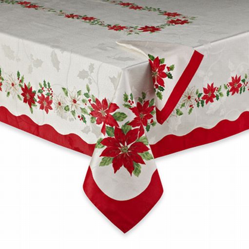 Poinsettia Flowers BB&B Poinsettia Flowers Fabric Tablecloth Christmas Table Cloth 70 Round at Sears.com