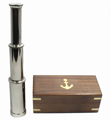 RedSkyTrader 9" Handheld Silver Pirate Telescope with Wooden Box - Nautical Collection at Sears.com