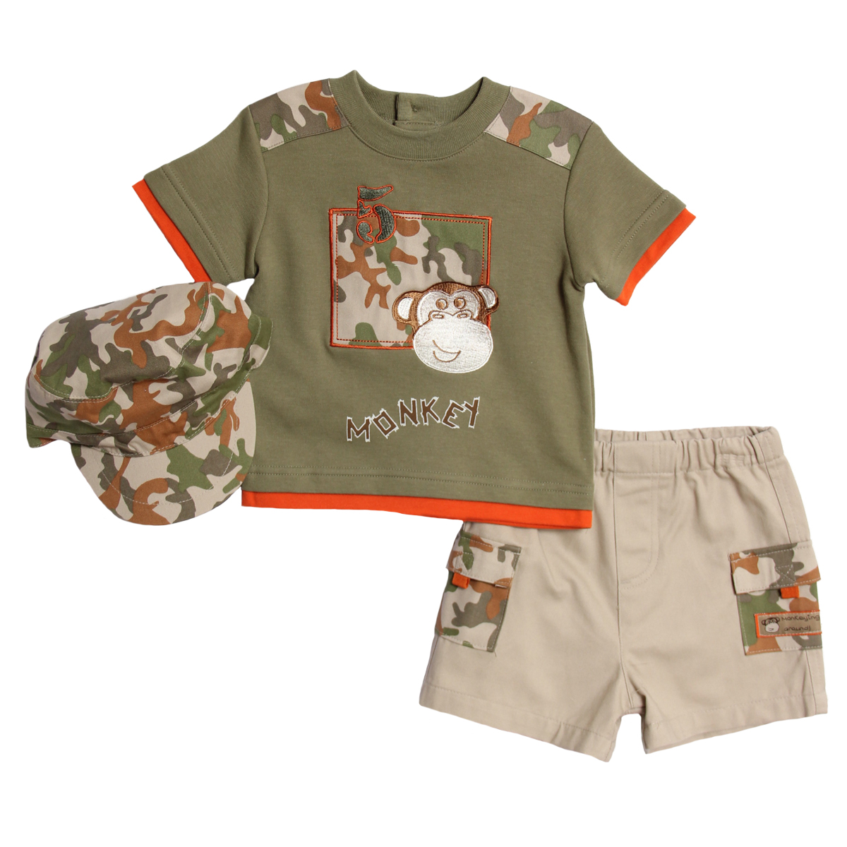 Baby Togs Newborn Baby Boys 3 Piece Green Camouflage Monkey Shirt Shorts Hat at Sears.com