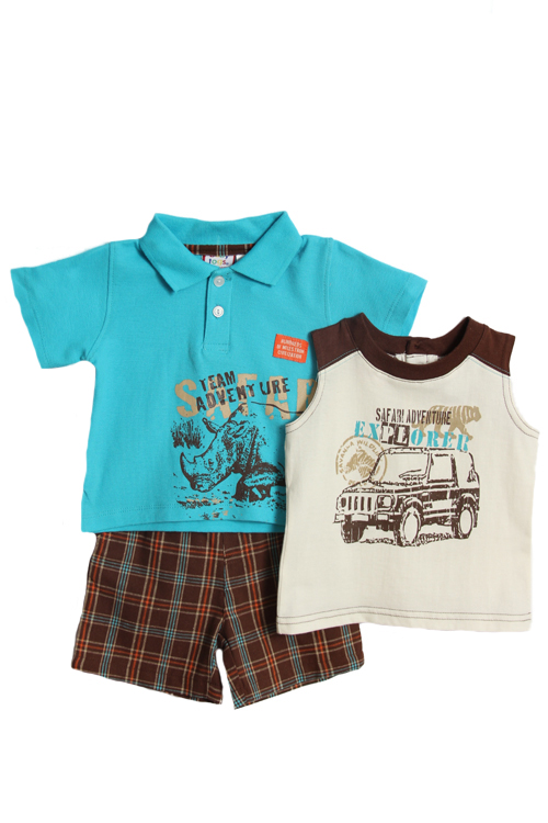 Baby Togs Newborn Boys (0-9mo) 3pc turquoise polo/brown plaid shorts set-safari at Sears.com