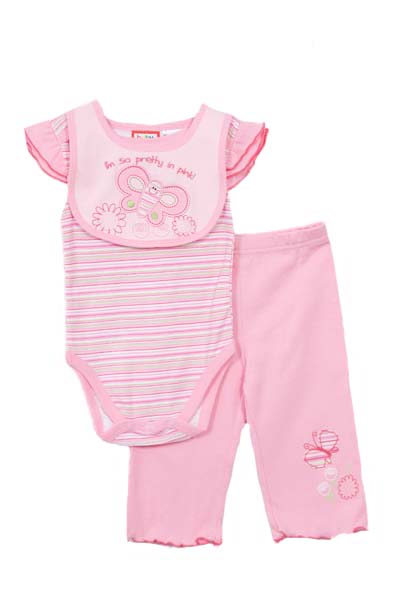 Baby Togs Newborn Girls (0-9mo) 3pc pink striped bodysuit pant set/bib-butterfly at Sears.com