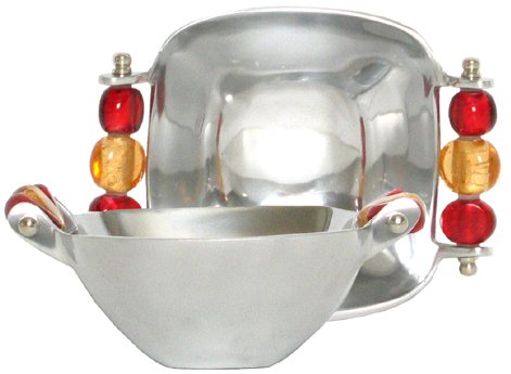 Traders & Co. Aluminum Bowl w/Red & Gold Glass Beads  6.5"Lx6.5"Wx2.75"H at Sears.com