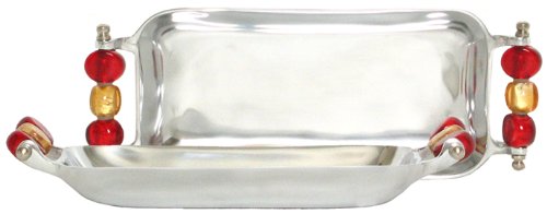 Traders & Co. Aluminum Dish w/Red & Gold Glass Beads  12.5"Lx4.75"Wx1.5"H at Sears.com