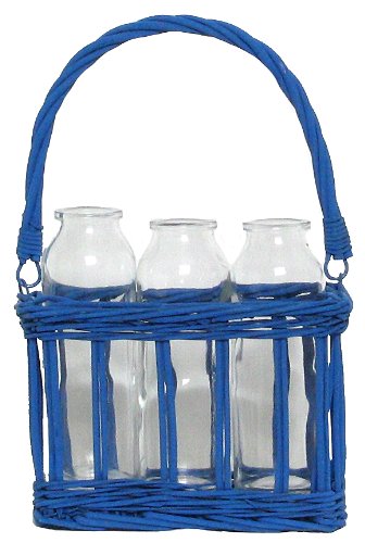 Traders & Co. Hand Woven Marine Blue Painted Willow Basket with 3 Glass 10oz Bottles 8"L x 3.5"W x 6"H Set / 2 at Sears.com