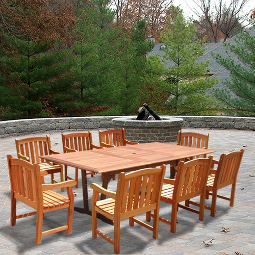 Vifah 9 Piece Rectangular Extension Slat Table & 8 Slat Back Patio Chairs at Sears.com