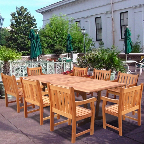 Vifah 9 Piece Rectangular Extension Patio Table & 8 Slat Back Patio Chairs at Sears.com