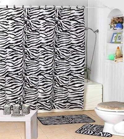 AHF New Black/White Zebra Pattern Fabric Shower Curtain with Pearl Style Hooks at Sears.com