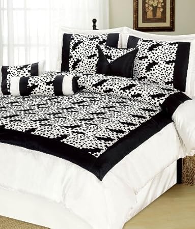 AHF 7 Pc Leopard Design Bed Comforter Set Queen Black/White at Sears.com