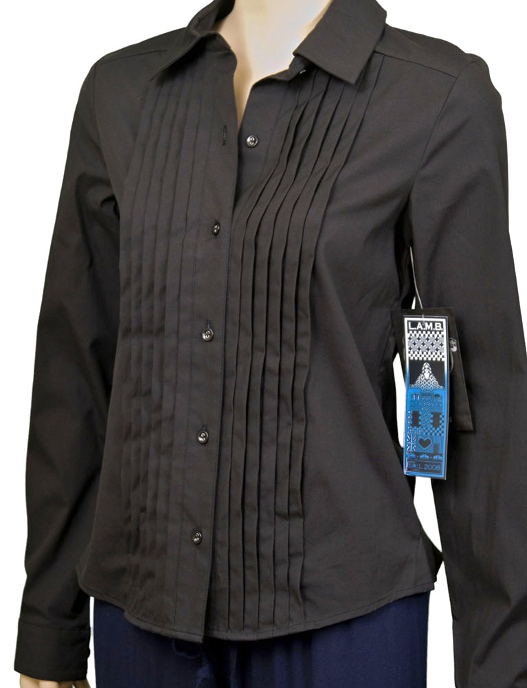 L.A.M.B Lamb Pintuck Button Front L/S Womens Shirts Black Size 6 at Sears.com