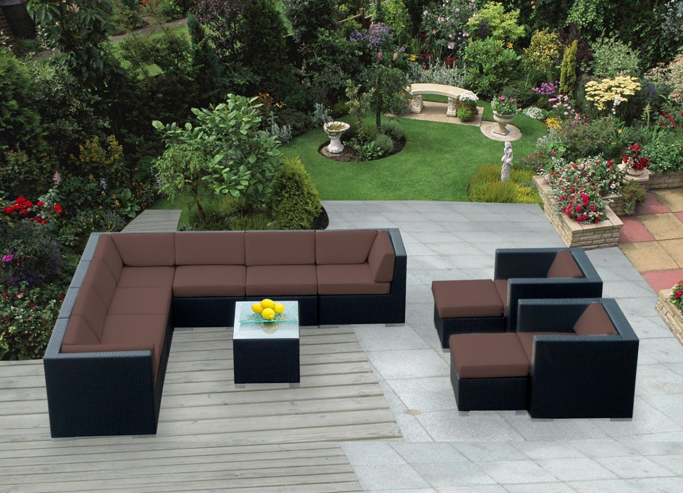 Ohana Collection Genuine Ohana Outdoor Patio Sofa Sectional Wicker Furniture 12pc Brown Cushion Couch Set with Free Patio Cover at Sears.com