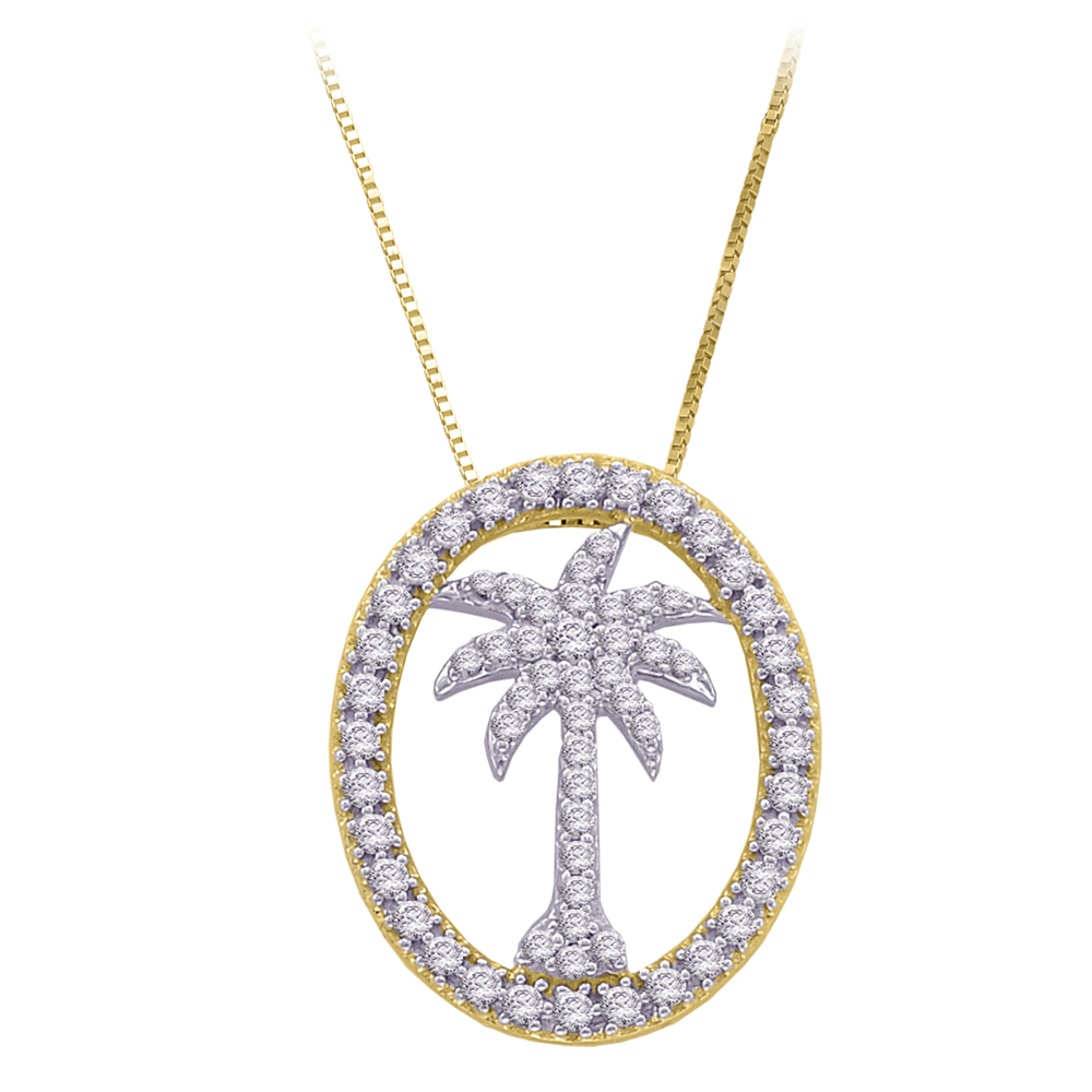 katarina 10K Two Tone Gold 1/2 ct. Diamond "Palm Tree in Oval" Pendant with Chain at Sears.com