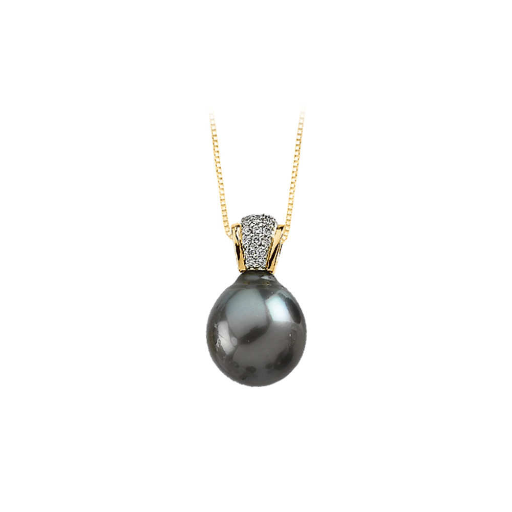 katarina 14K Two Tone Gold 1/6 ct. Diamond and Tahitian Cultured Pearl Pendant with Chain at Sears.com