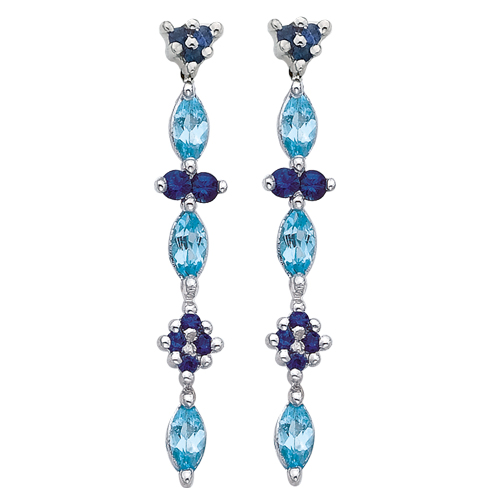 10K White Gold 1 ct. Blue Topaz and 1/5 ct. Sapphire Drop Earrings