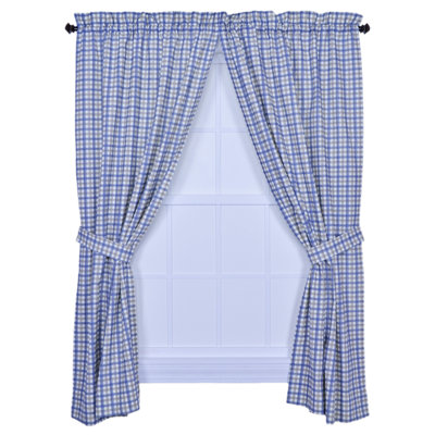 Ellis Curtain Bristol Two-Tone Plaid Tailored Panel Pair Curtains with Tiebacks in Blue - Size: 68" W x 84" L at Sears.com