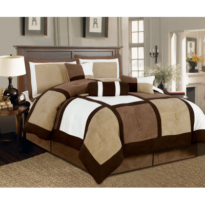 Textiles Plus Inc. Microsuede Patchwork Bed in a Bag 7 PC Comforter Set - Size: King, Color: Brown/White at Sears.com