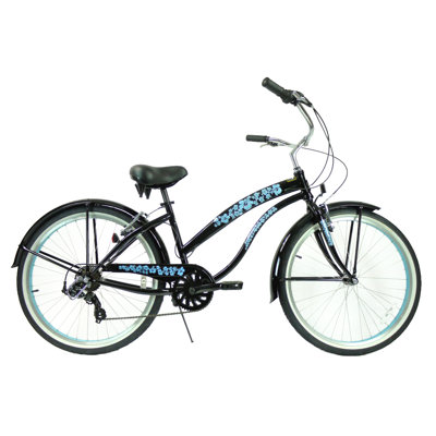 GreenLine Bicycles Ladies 26" 7-Speed Shimano Premium Extended Deluxe Beach Cruiser - Frame Color: Black with Baby Blue Wheels at Sears.com