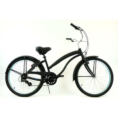 GreenLine Bicycles Ladies 26" Aluminum 7-Speed Shimano Premium Extended Deluxe Beach Cruiser - Frame Color: Flat Black with Baby Blue at Sears.com