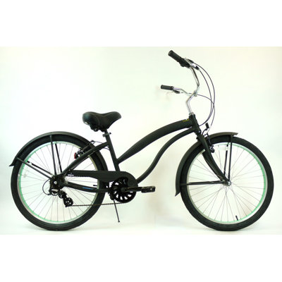 GreenLine Bicycles Ladies 26" Aluminum 7-Speed Shimano Premium Extended Deluxe Beach Cruiser - Frame Color: Flat Black with Mint Green at Sears.com
