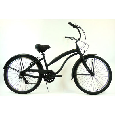 GreenLine Bicycles Ladies 26" Aluminum 7-Speed Shimano Premium Extended Deluxe Beach Cruiser - Frame Color: Flat Black with Purple at Sears.com