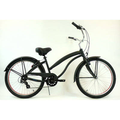 GreenLine Bicycles Ladies 26" Aluminum 7-Speed Shimano Premium Extended Deluxe Beach Cruiser - Frame Color: Flat Black with Red at Sears.com