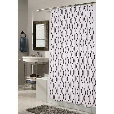 CARNATION HOME FASHIONS Geneva 100% Polyester Fabric Shower Curtain with Flocking - Color: White and Black at Sears.com