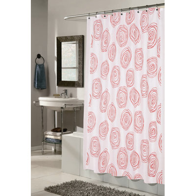 CARNATION HOME FASHIONS Lucerne 100% Polyester Fabric Shower Curtain with Flocking - Color: White and Red at Sears.com