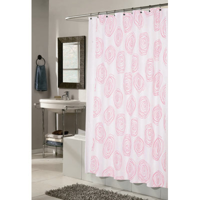 CARNATION HOME FASHIONS Lucerne 100% Polyester Fabric Shower Curtain with Flocking - Color: White and Fuchsia at Sears.com