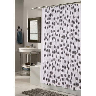 CARNATION HOME FASHIONS Vienna 100% Polyester Fabric Shower Curtain with Flocking - Color: White and Black at Sears.com