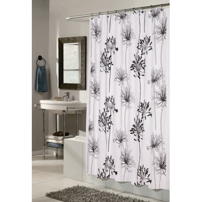 CARNATION HOME FASHIONS Cologne 100% Polyester Fabric Shower Curtain with Flocking - Color: White and Black at Sears.com