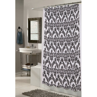 CARNATION HOME FASHIONS Regal 100% Polyester Fabric Shower Curtain with Flocking - Color: White and Black at Sears.com