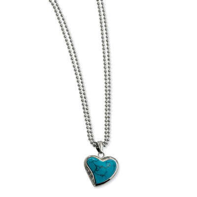 Jewelryweb Stainless Steel Blue Turquoise Heart with CZs Necklace - 28 Inch at Sears.com