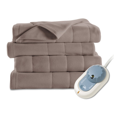 Sunbeam Quilted Fleece Heated Blanket - Size: Full, Color: Mushroom at Sears.com