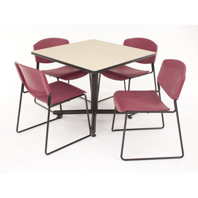 Regency Hospitality Four Zeng Chairs with Square Table - Chair Color: Burgundy Plastic, Finish: Beige/Grey, Table Orientation: Square at Sears.com