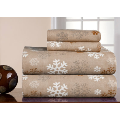 Pointehaven Heavy Weight Printed Flannel Sheet Set in Snow Flakes - Size: California King, Color: Oatmeal at Sears.com