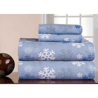 Pointehaven Heavy Weight Printed Flannel Sheet Set in Snow Flakes - Size: Twin Extra Large, Color: Blue at Sears.com