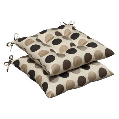 Pillow Perfect Outdoor Sunbrella Fabric Tufted Seat Cushion (Set of 2) - Color: Brown/Beige Polka Dot at Sears.com
