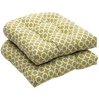Pillow Perfect Outdoor Wicker Seat Cushion (Set of 2) - Color: Green/White Geometric at Sears.com