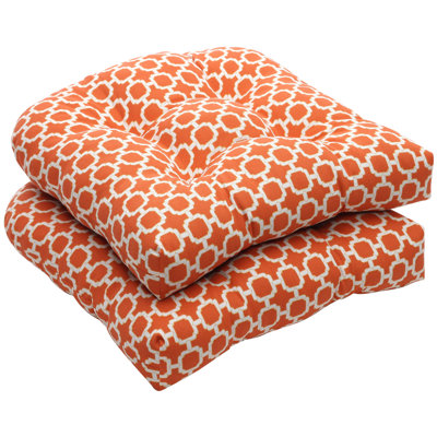 Pillow Perfect Outdoor Wicker Seat Cushion (Set of 2) - Color: Orange/White Geometric at Sears.com