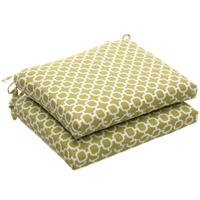 Pillow Perfect Outdoor Squared Seat Cushion (Set of 2) - Size: 16" W x 18.5" D, Color: Green/White Geometric at Sears.com