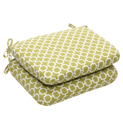 Pillow Perfect Outdoor Rounded Seat Cushion (Set of 2) - Size: 15.5" W x 18.5" D, Color: Green/White Geometric at Sears.com