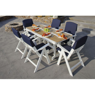 Nautical 7 Piece Dining Set with Slip Cushions